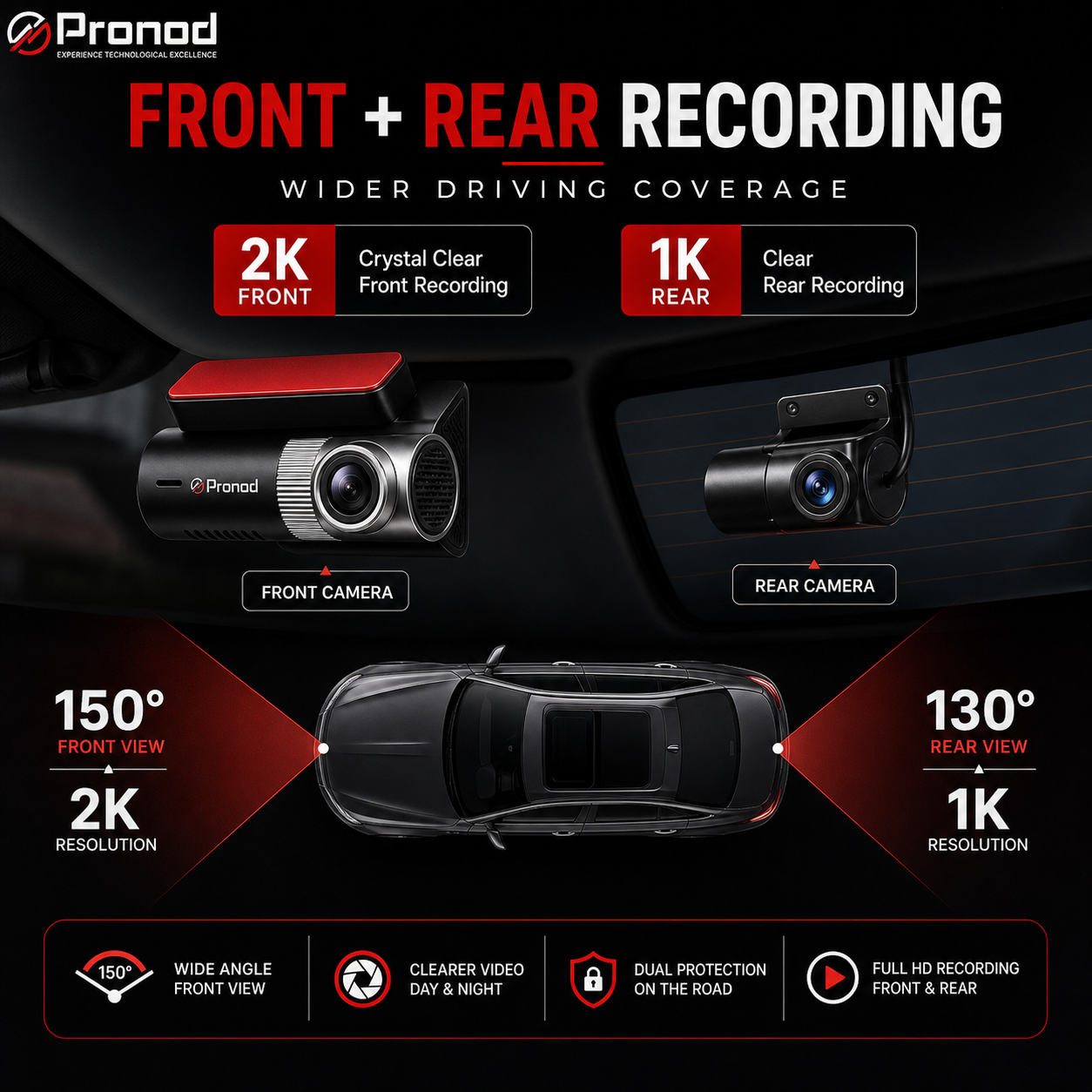 Pronod Duo Dash Pro front and rear recording coverage