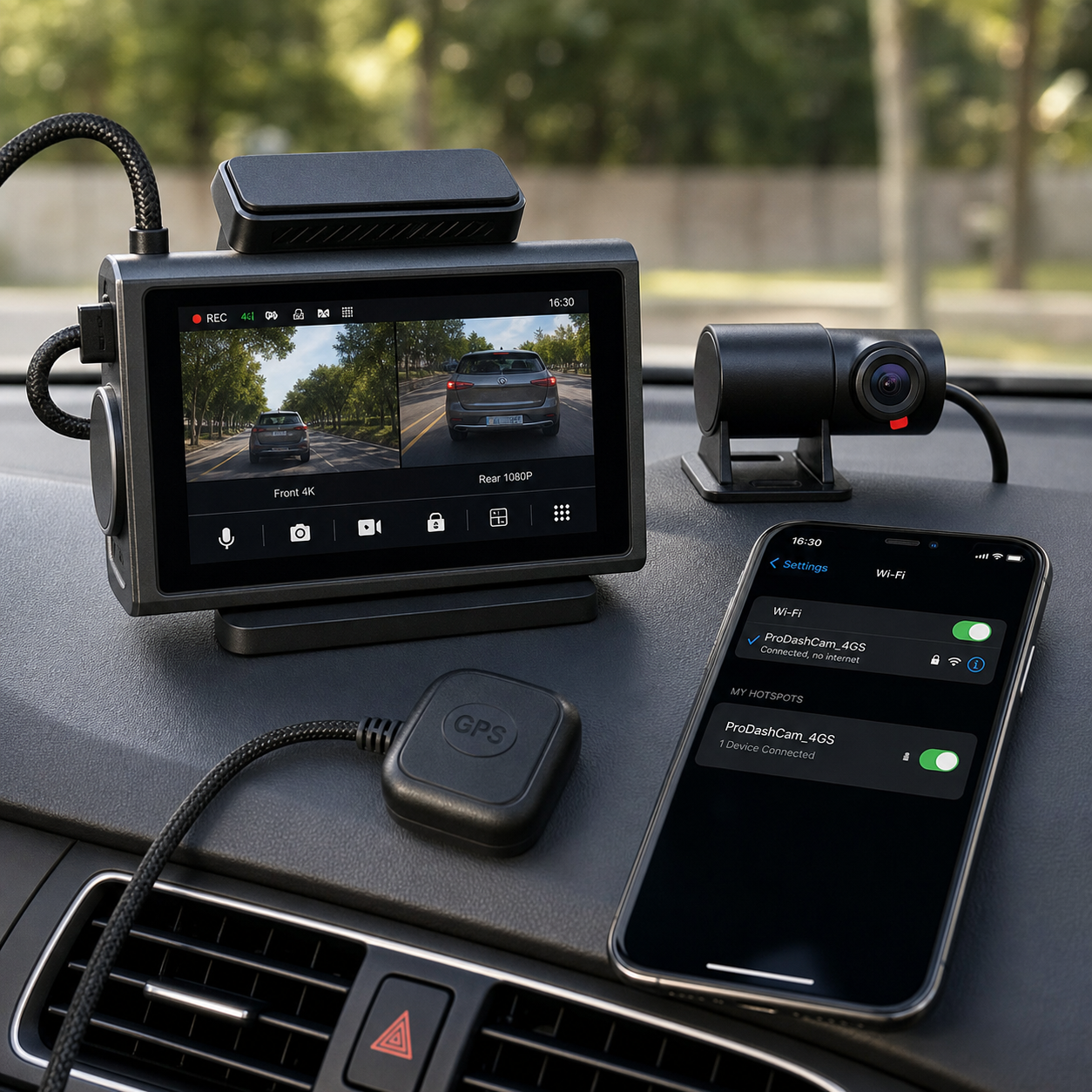 Pronod Pro-DashCam 4GS app control and front rear recording