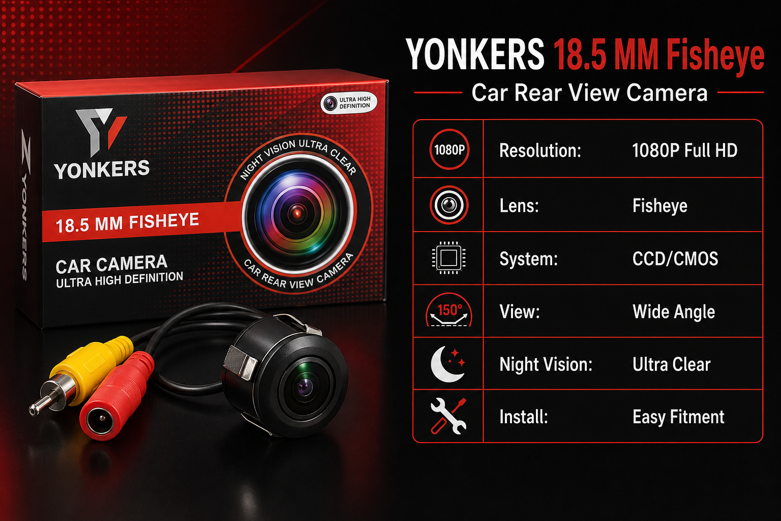 YONKERS 18.5 MM fisheye rear camera specification chart