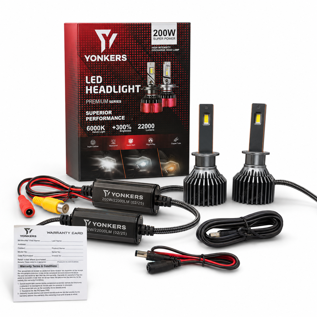 YONKERS 200W LED Headlight Super Power 6000K
