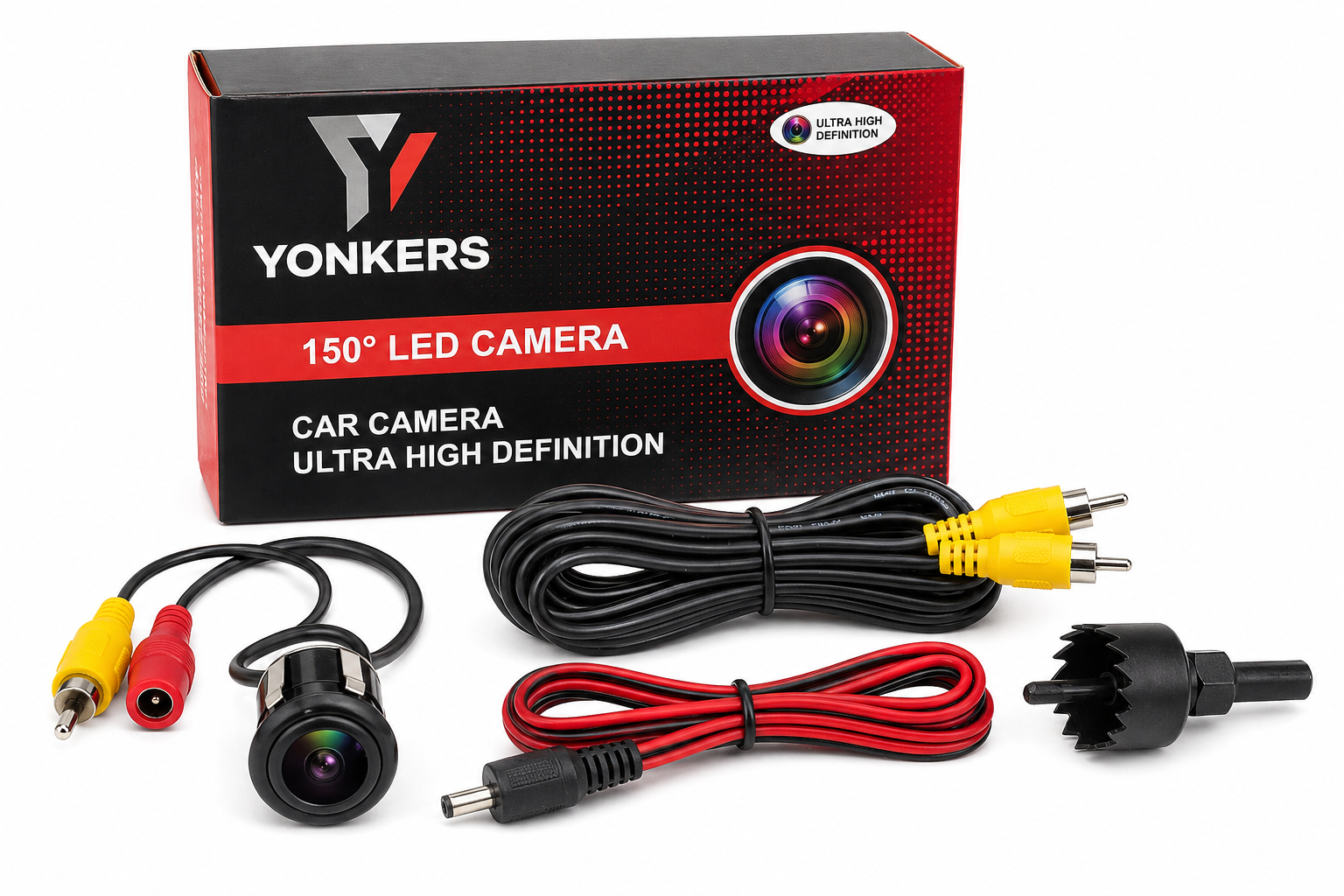YONKERS C-03 fish eye AHD rear view camera kit on white background