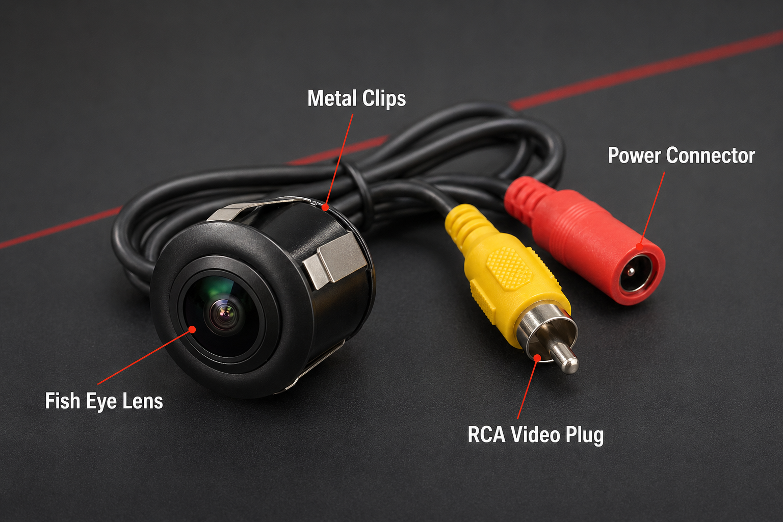 YONKERS C-03 camera lens clips RCA plug and power connector details