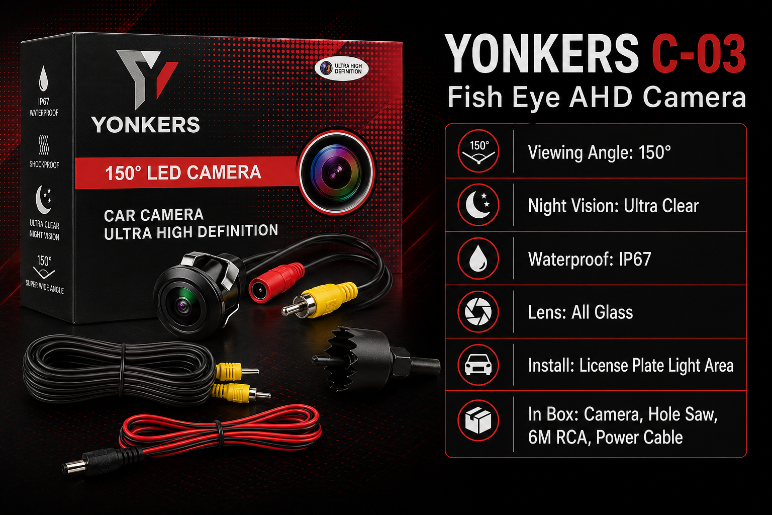 YONKERS C-03 fish eye AHD camera specification chart
