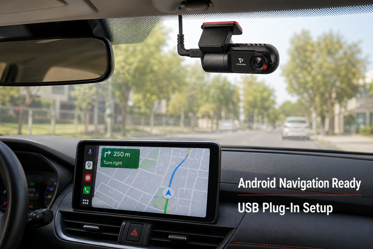 YONKERS DVR-01 installed with Android navigation screen